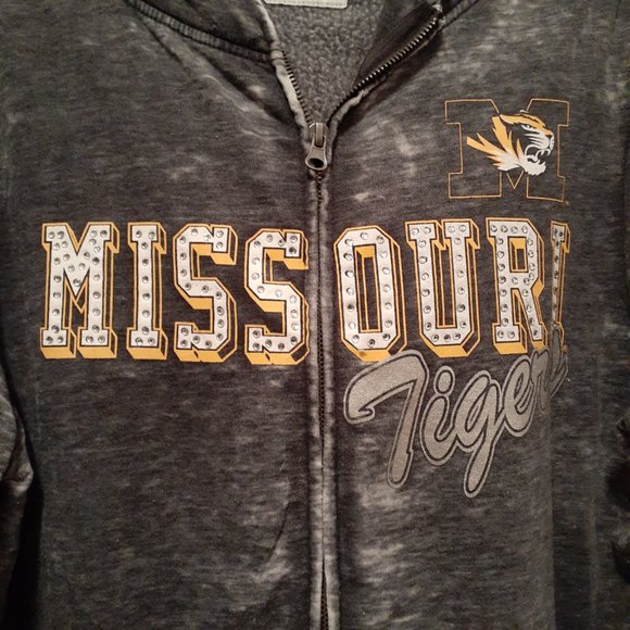 Missouri MU Tigers Distressed Grey Zippered and Hooded Lightweight Jacket - 2XL - Picture 2 of 10